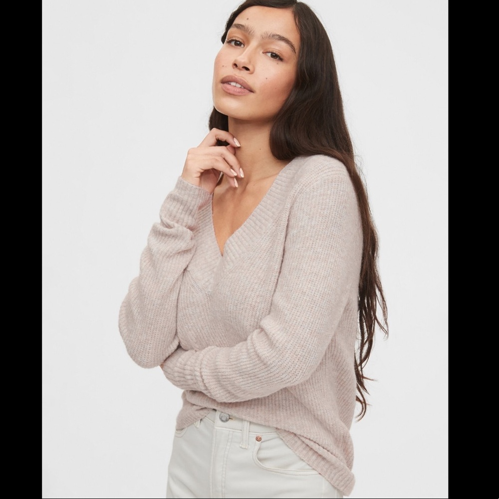 Gap Rib Knit Pullover Sweater V Neck Oatmeal Beige Women’s Long Sleeve sz M